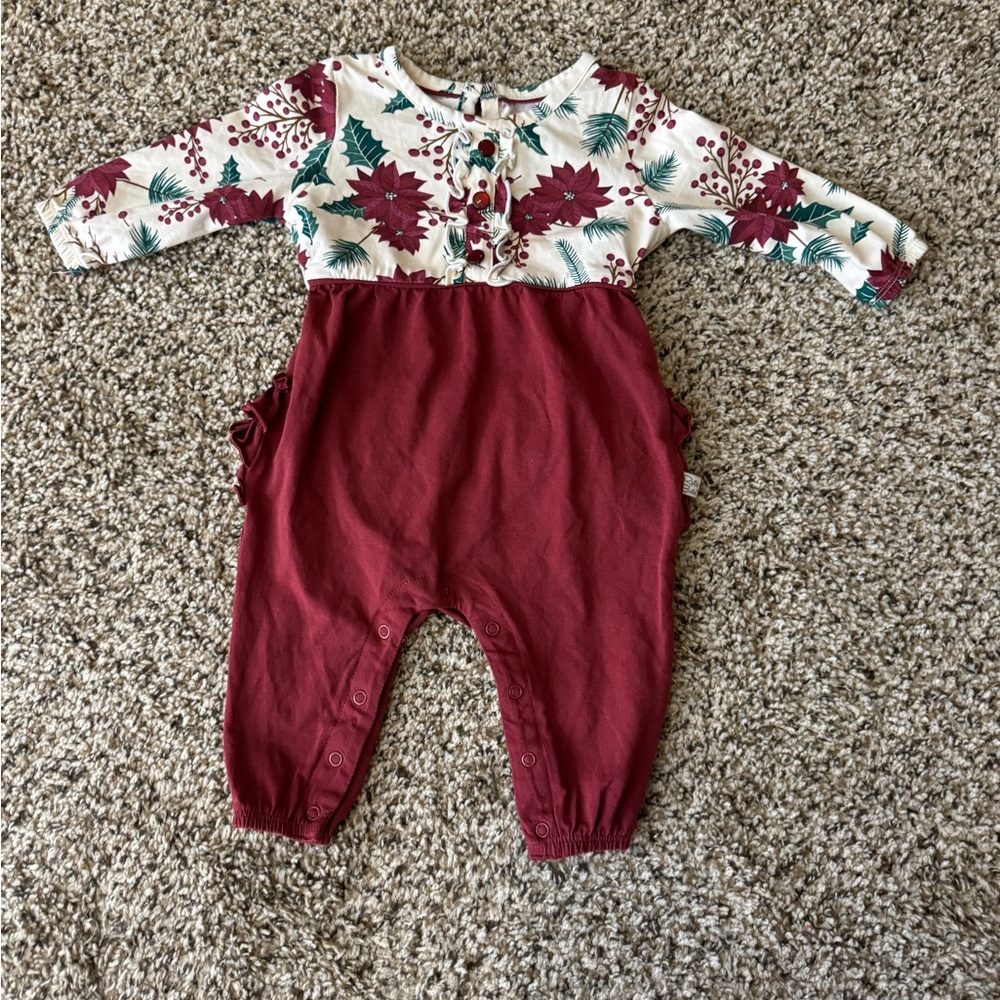 Ruffle Butts Burgundy and Floral Bodysuit
